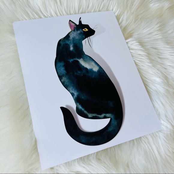 Watercolor Black Cat Portrait Wall Art Print Poster Unframed - Picture 13 of 16